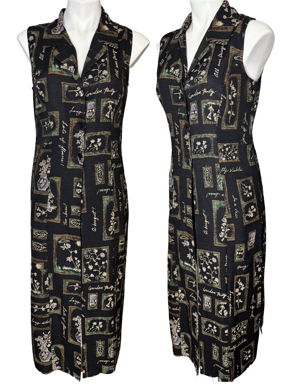 Vintage Black Maxi Top / Dress with Botanical Print